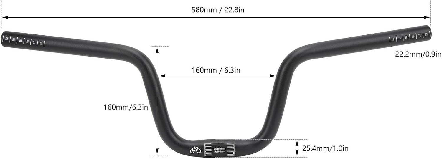 LYNKRIDE 25.4 Bike Handlebar - 580mm Lp Litepro Aluminum Alloy Bicycle Handlebars - 120mm,160mm Riser Handlebar for Brompton Folding bike, E-bike, Commuter bike(160mm Rise)