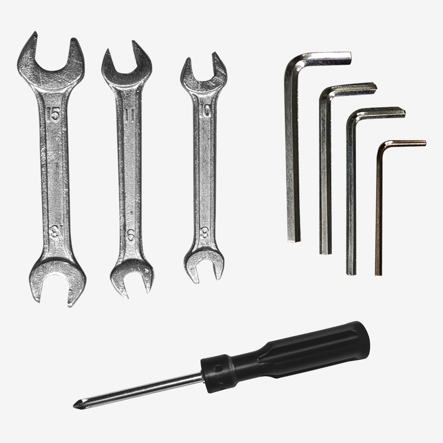 3*Open End Wrench 4*Tools 1*Phillips Head