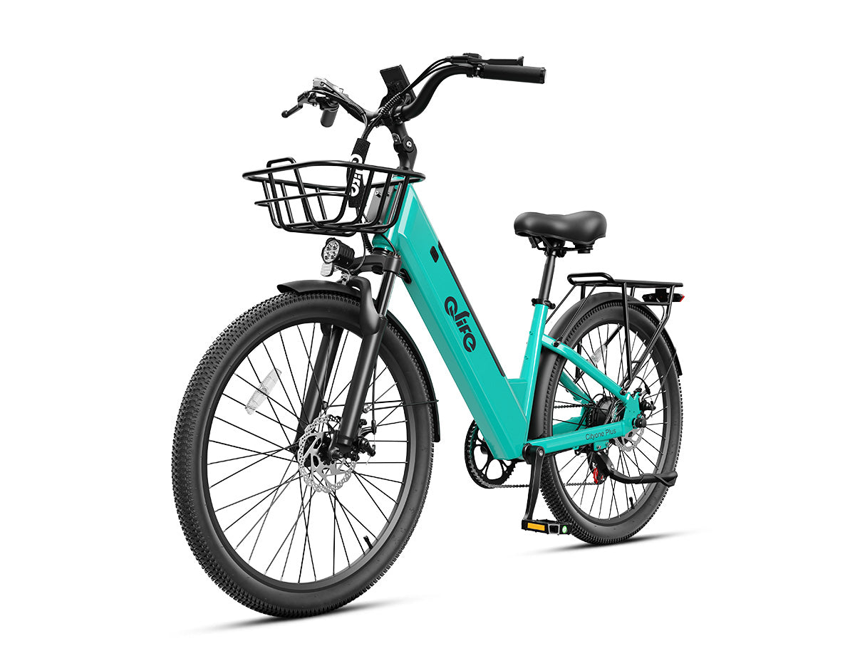 Cityone Plus Step-Thru Electric Commuter Bike, With Front Bike Basket, Mint Green