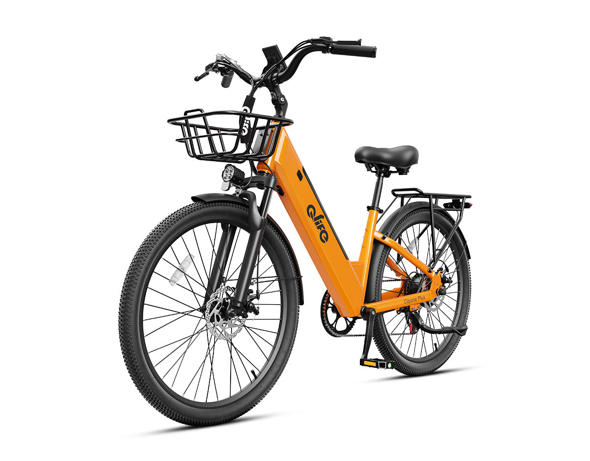 Cityone Plus Step-Thru Electric Commuter Bike, With Front Bike Basket, Yellow