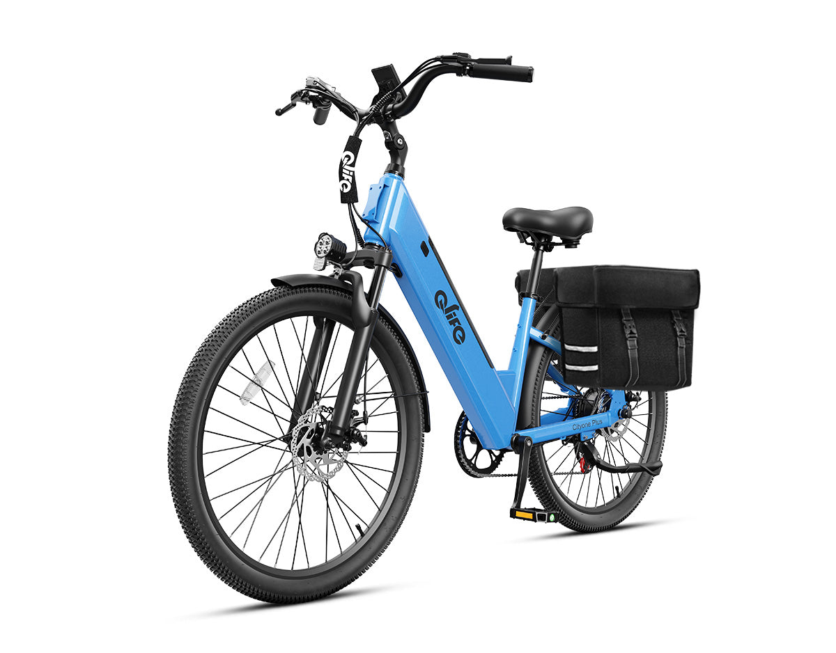 Cityone Plus Step-Thru Electric Commuter Bike, With Pannier Bag, Light Blue