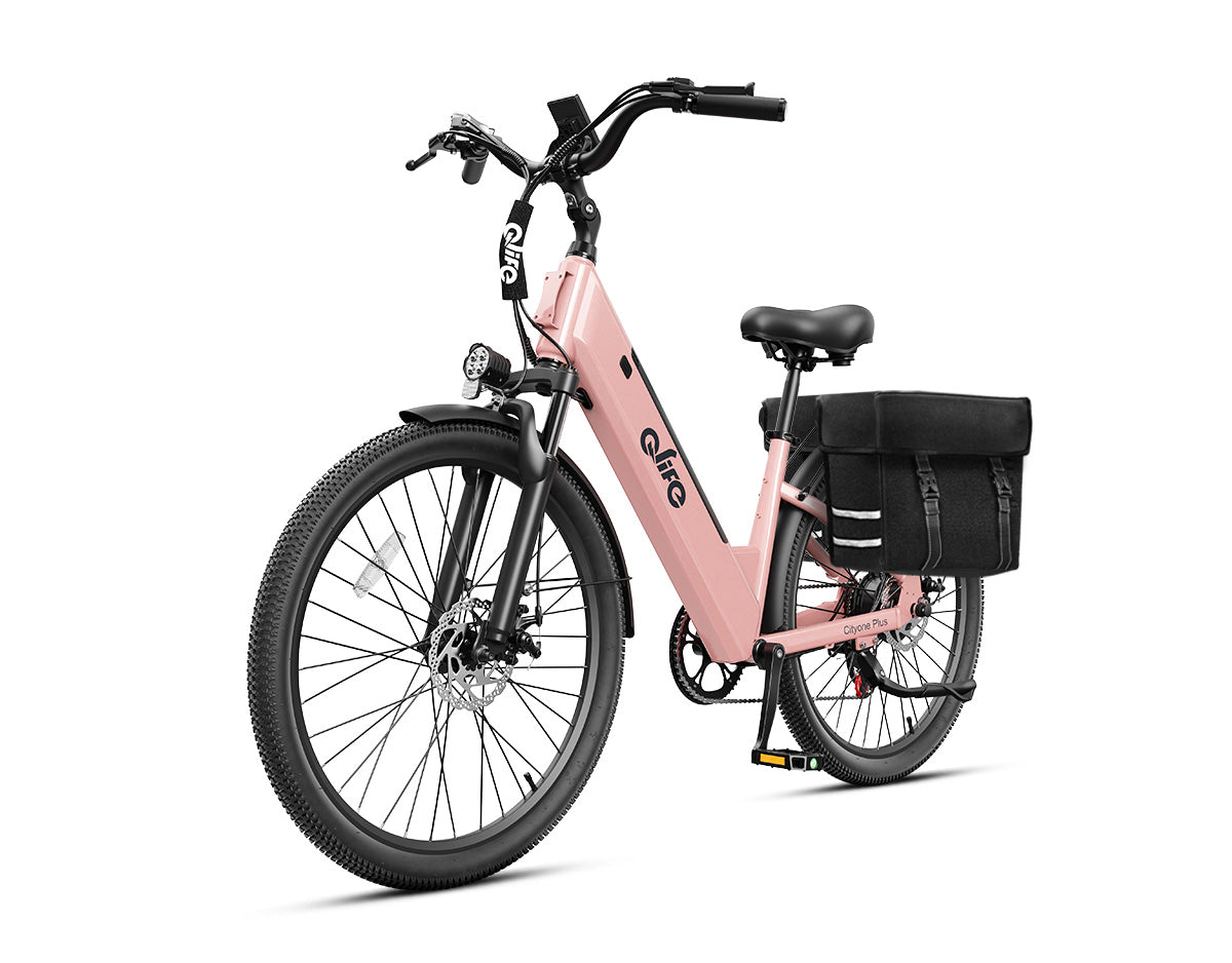 Cityone Plus Step-Thru Electric Commuter Bike, With Pannier Bag, Pink