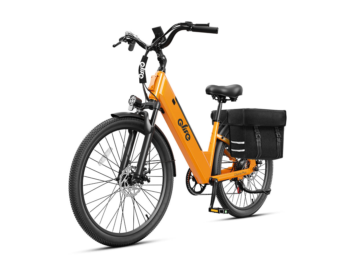 Cityone Plus Step-Thru Electric Commuter Bike, With Pannier Bag, Yellow