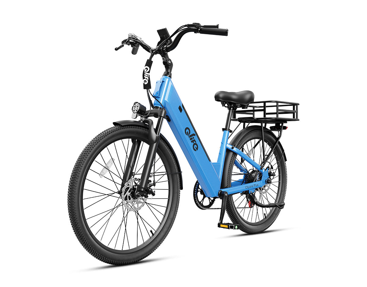 Cityone Plus Step-Thru Electric Commuter Bike, With Rear Bike Basket, Light Blue