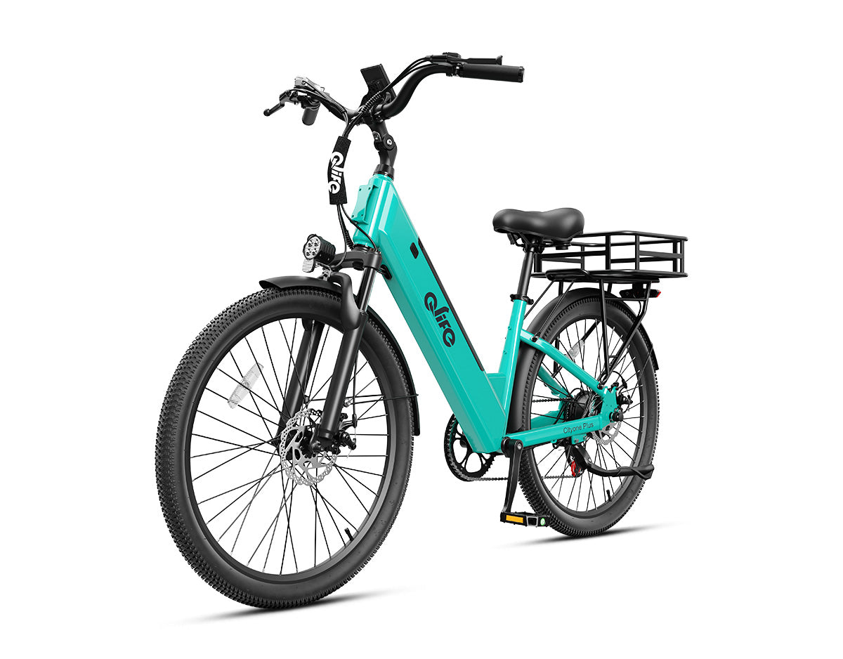 Cityone Plus Step-Thru Electric Commuter Bike, With Rear Bike Basket, Mint Green