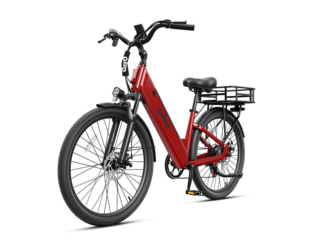 Cityone Plus Step-Thru Electric Commuter Bike, With Rear Bike Basket, Red 2