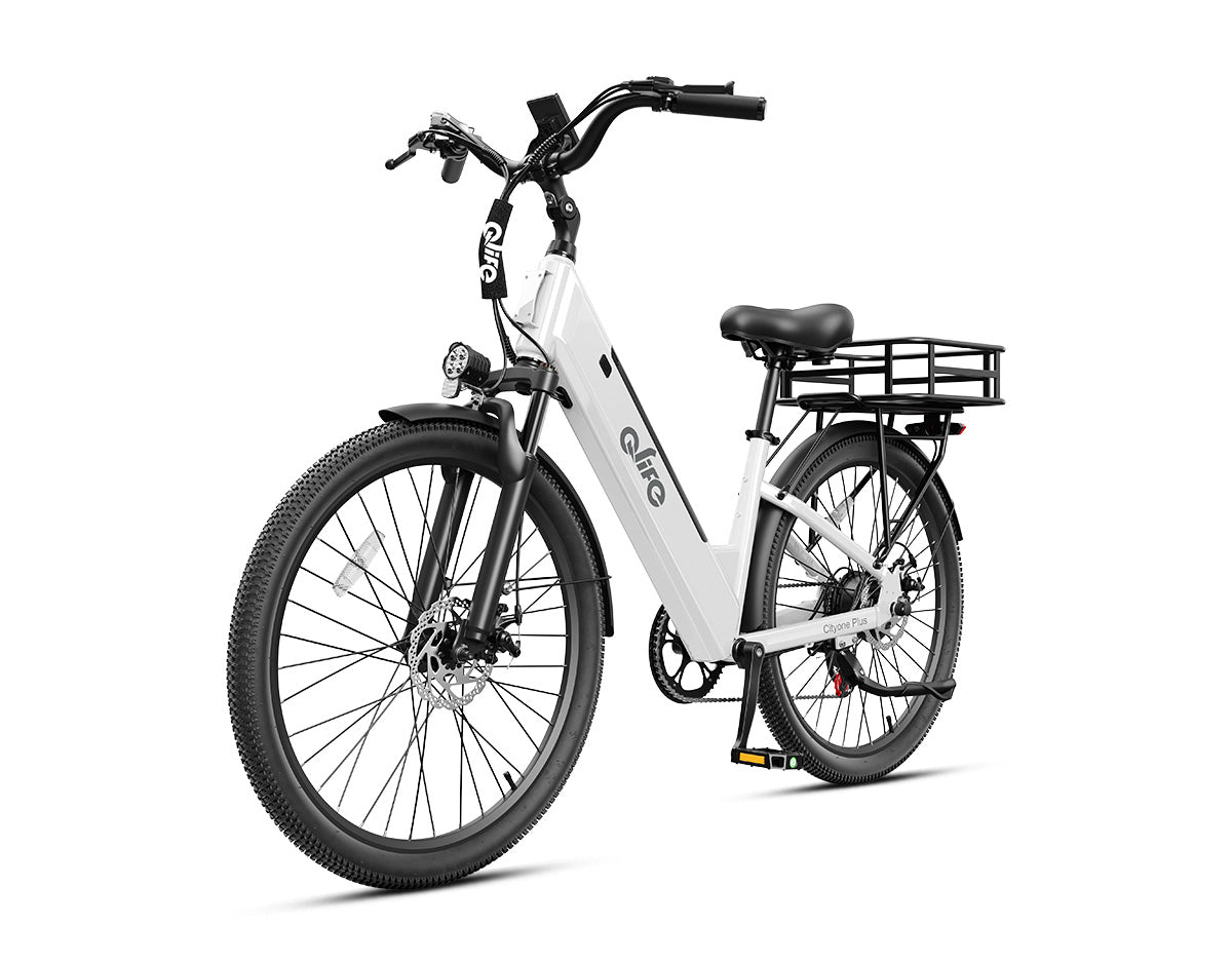 Cityone Plus Step-Thru Electric Commuter Bike, With Rear Bike Basket, White