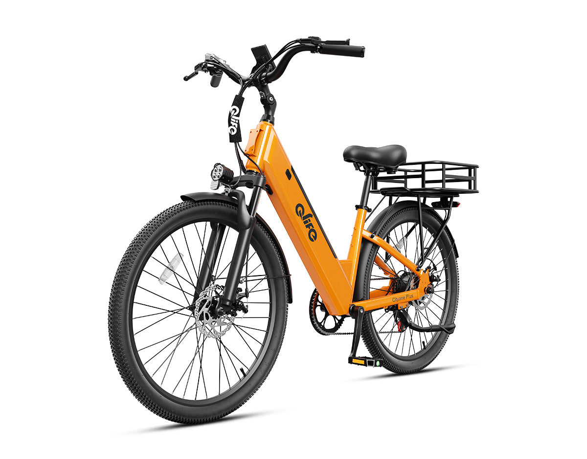 Cityone Plus Step-Thru Electric Commuter Bike, With Rear Bike Basket, Yellow