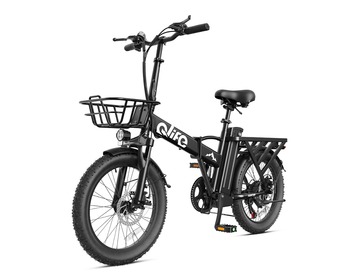 Hunter All-Terrain Folding Electric Bike for Adults, With Front Bike Basket, Black