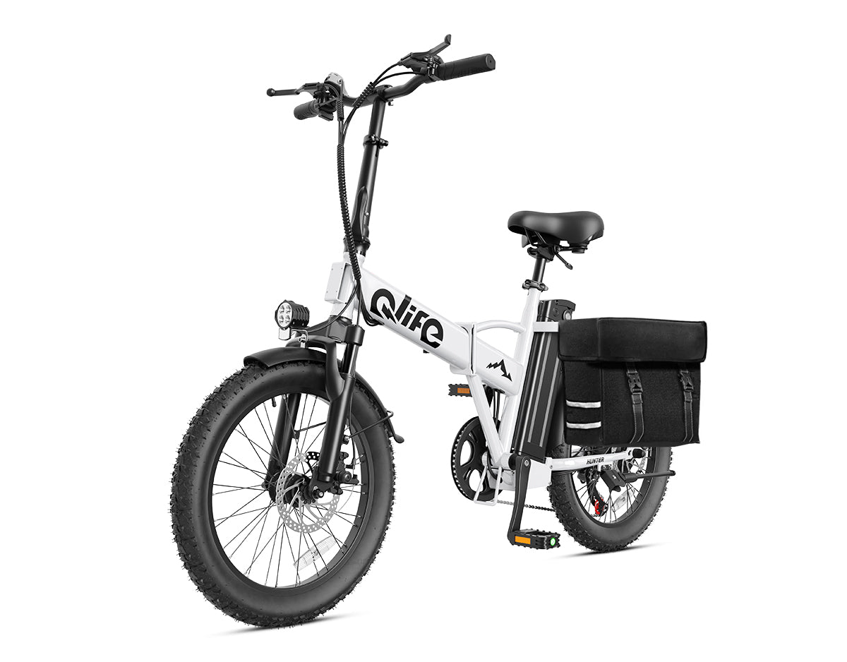 Hunter All-Terrain Folding Electric Bike for Adults, With Pannier Bag, White 2