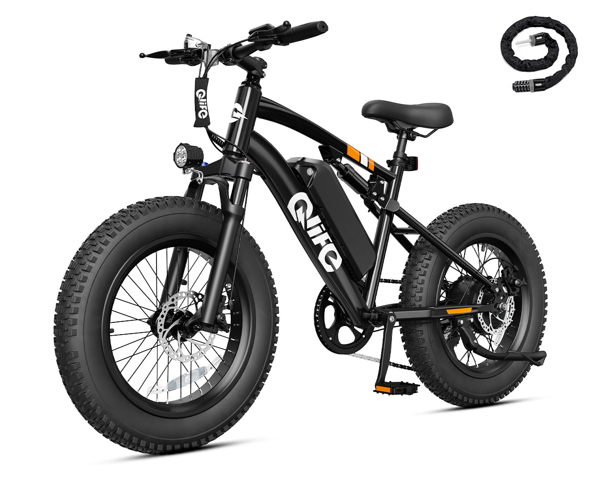 Racer 20x4.0'' Fat Tire 2.0 Electric Bike, With Cable Lock, Black