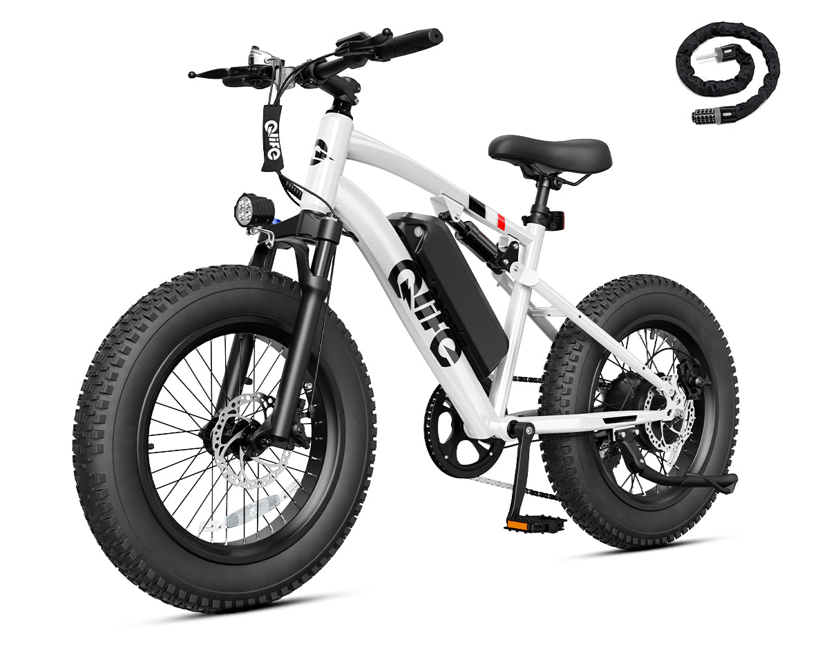 Racer 20x4.0'' Fat Tire 2.0 Electric Bike, With Cable Lock, White