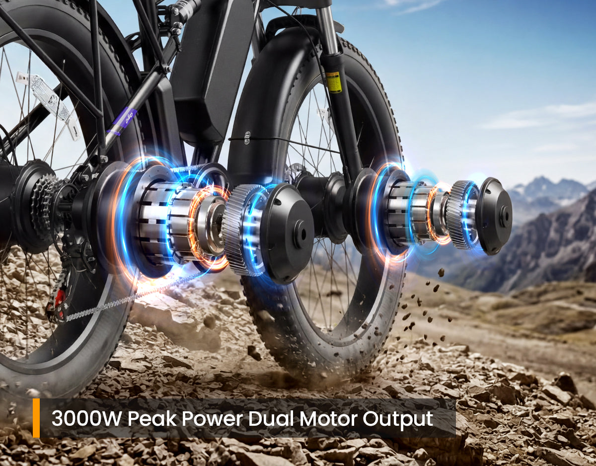 Racer Max Dual Motor 26x4.0'' Fat Tire Electric Bike for Adults, 3000W Peak Power Dual Motor