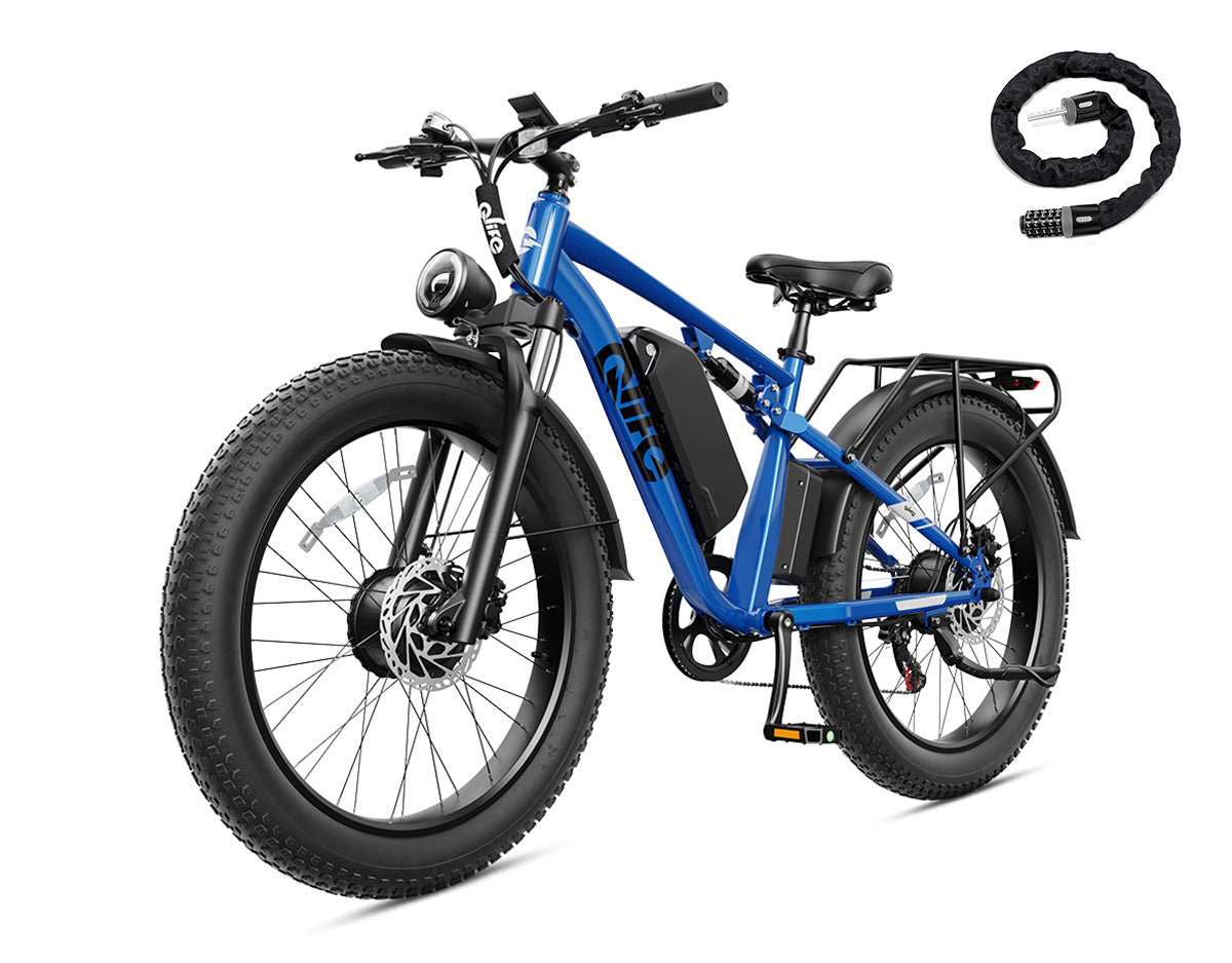 Racer Max Dual Motor 26x4.0'' Fat Tire Electric Bike for Adults, With Cable Lock, Blue