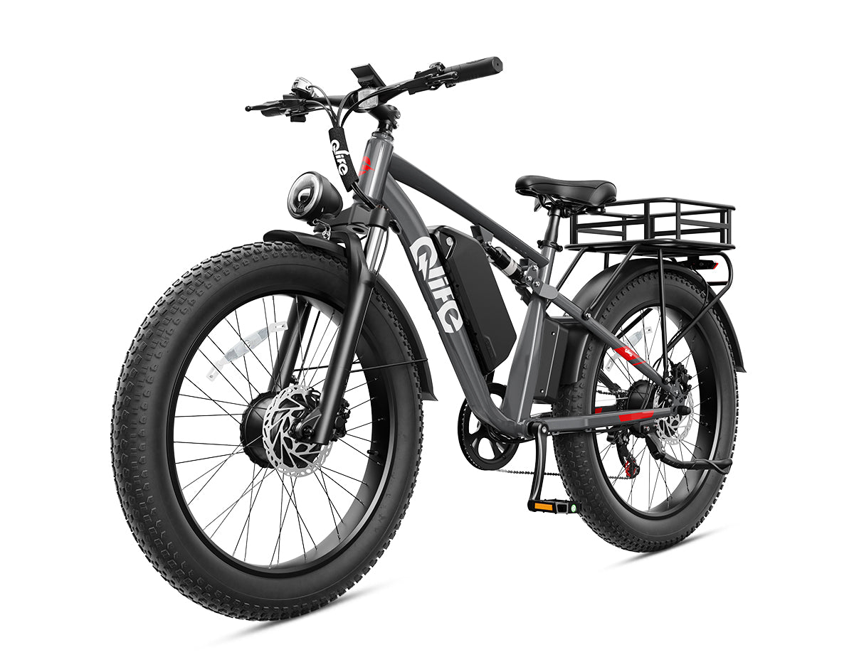 Racer Max Dual Motor 26x4.0'' Fat Tire Electric Bike for Adults, With Rear Bike Basket, Gray
