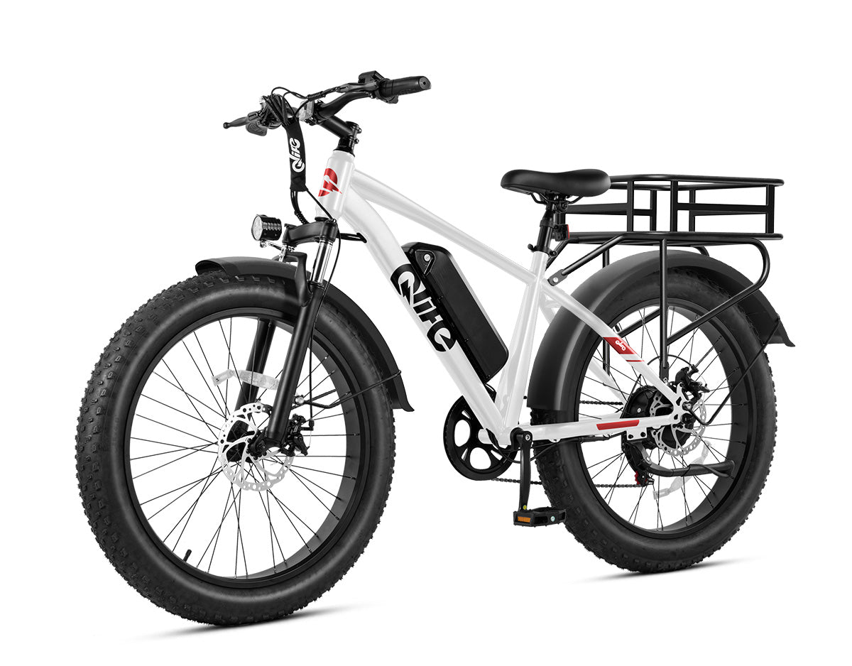 Racer Plus 26x4.0'' Fat Tire Electric Bike For Adults, With Rear Bike Basket, White 3