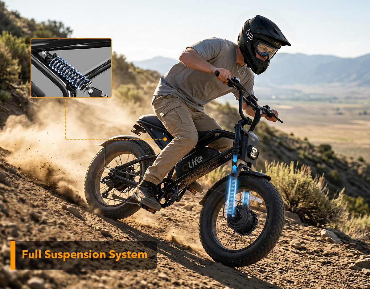 Spark Max Dual Motor 20x4.0" Hydraulic Brakes Moped-Style E-Bike, Full Suspension system