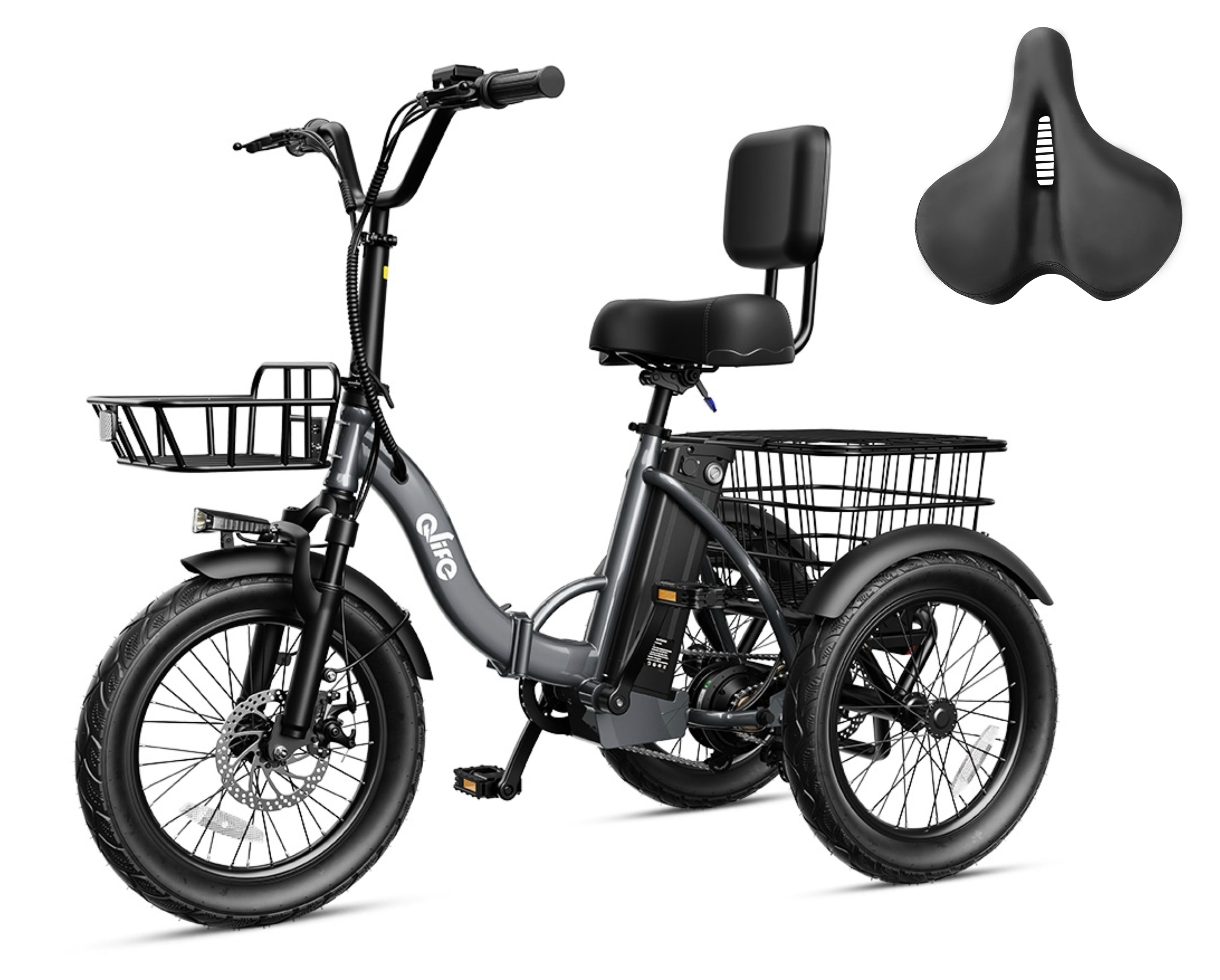 Triker 2.0 Electric Trike – Upgraded 3 Wheel Folding E-Bike, Bike + Oversized Bike Seat, Gray