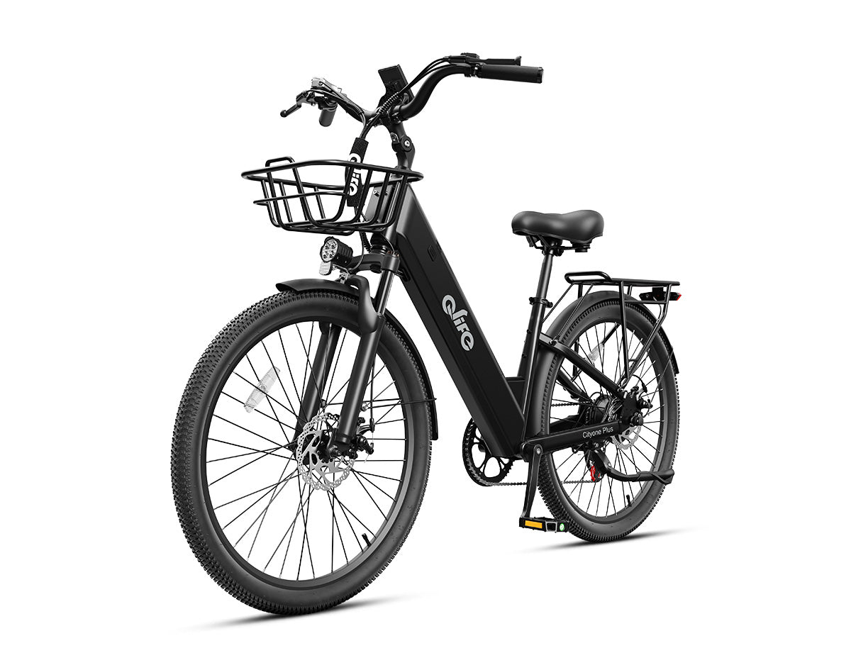 Cityone Plus Step-Thru Electric Commuter Bike, With Front Bike Basket, Black