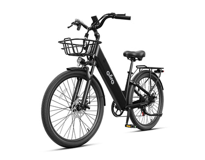 Cityone Plus Step-Thru Electric Commuter Bike, With Front Bike Basket, Black