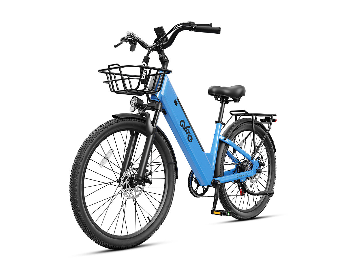 Cityone Plus Step-Thru Electric Commuter Bike, With Front Bike Basket, Light Blue