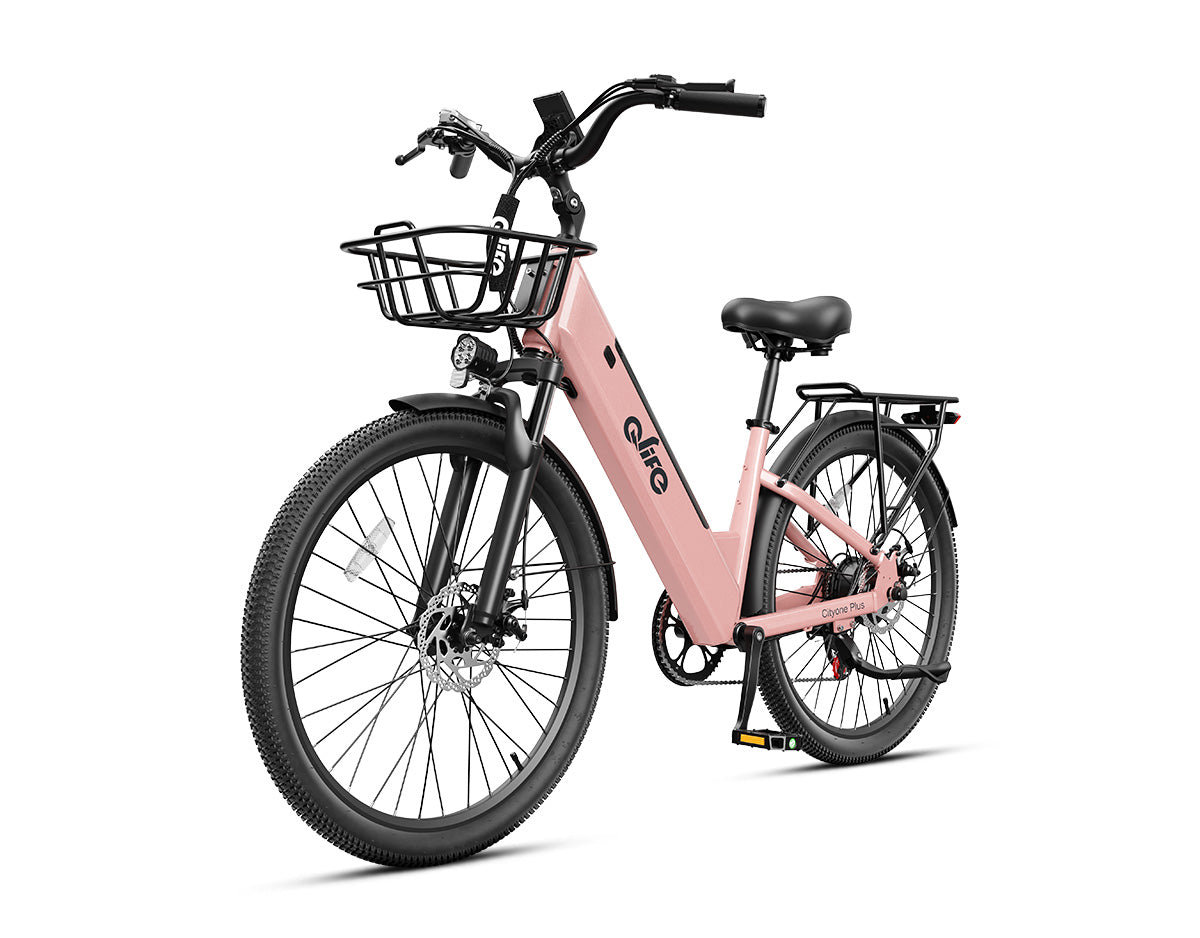 Cityone Plus Step-Thru Electric Commuter Bike, With Front Bike Basket, Pink