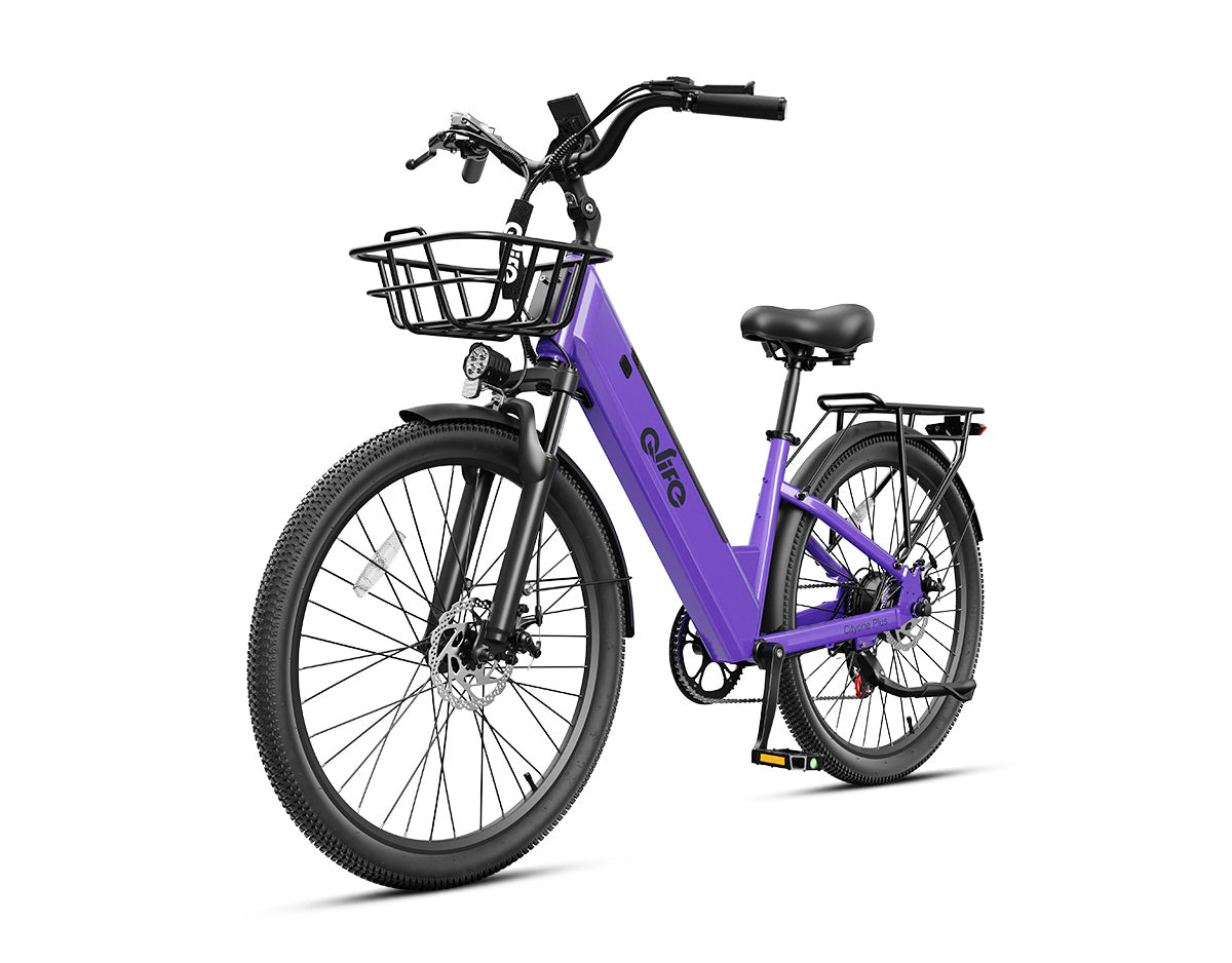 Cityone Plus Step-Thru Electric Commuter Bike, With Front Bike Basket, Purple