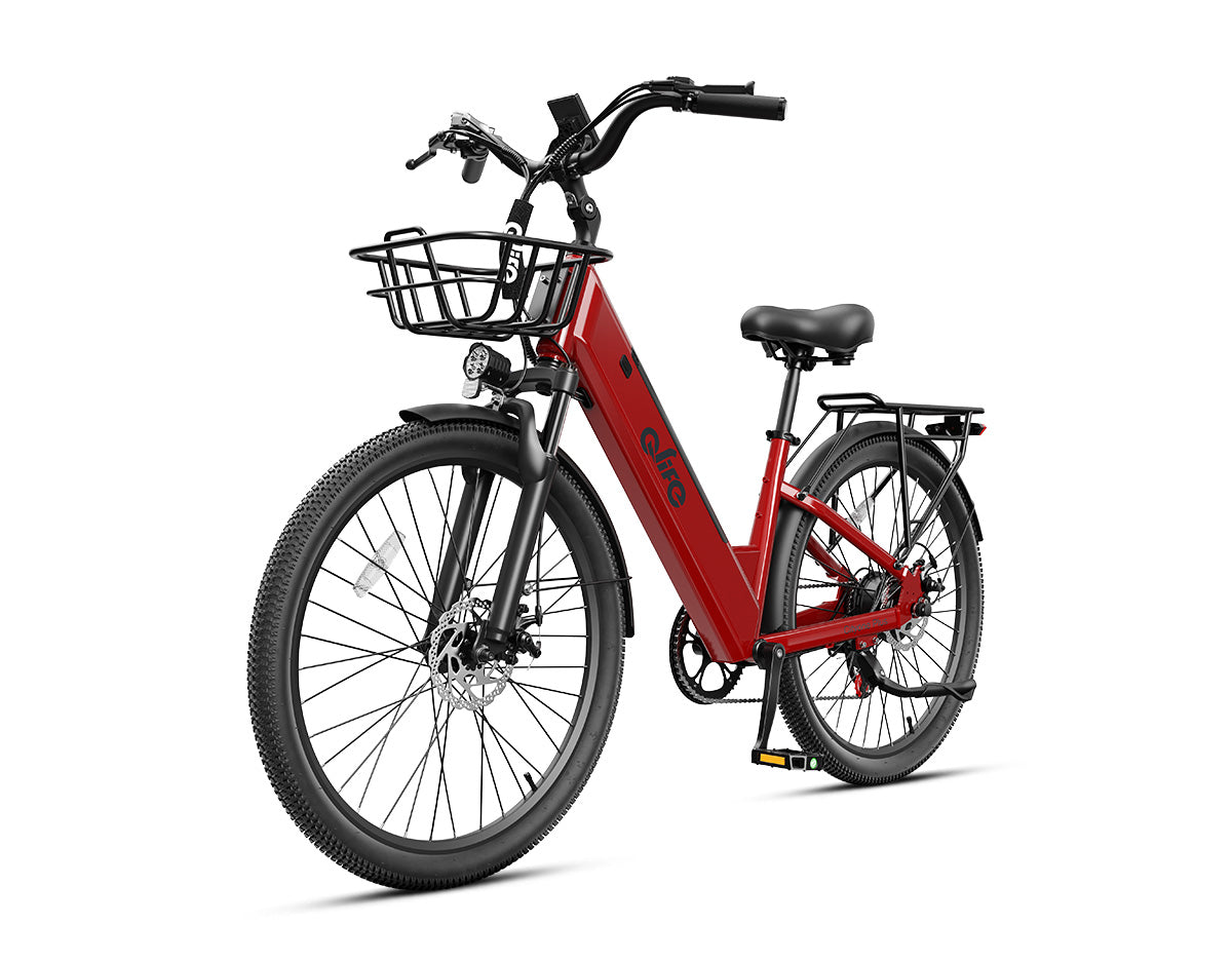 Cityone Plus Step-Thru Electric Commuter Bike, With Front Bike Basket, Red