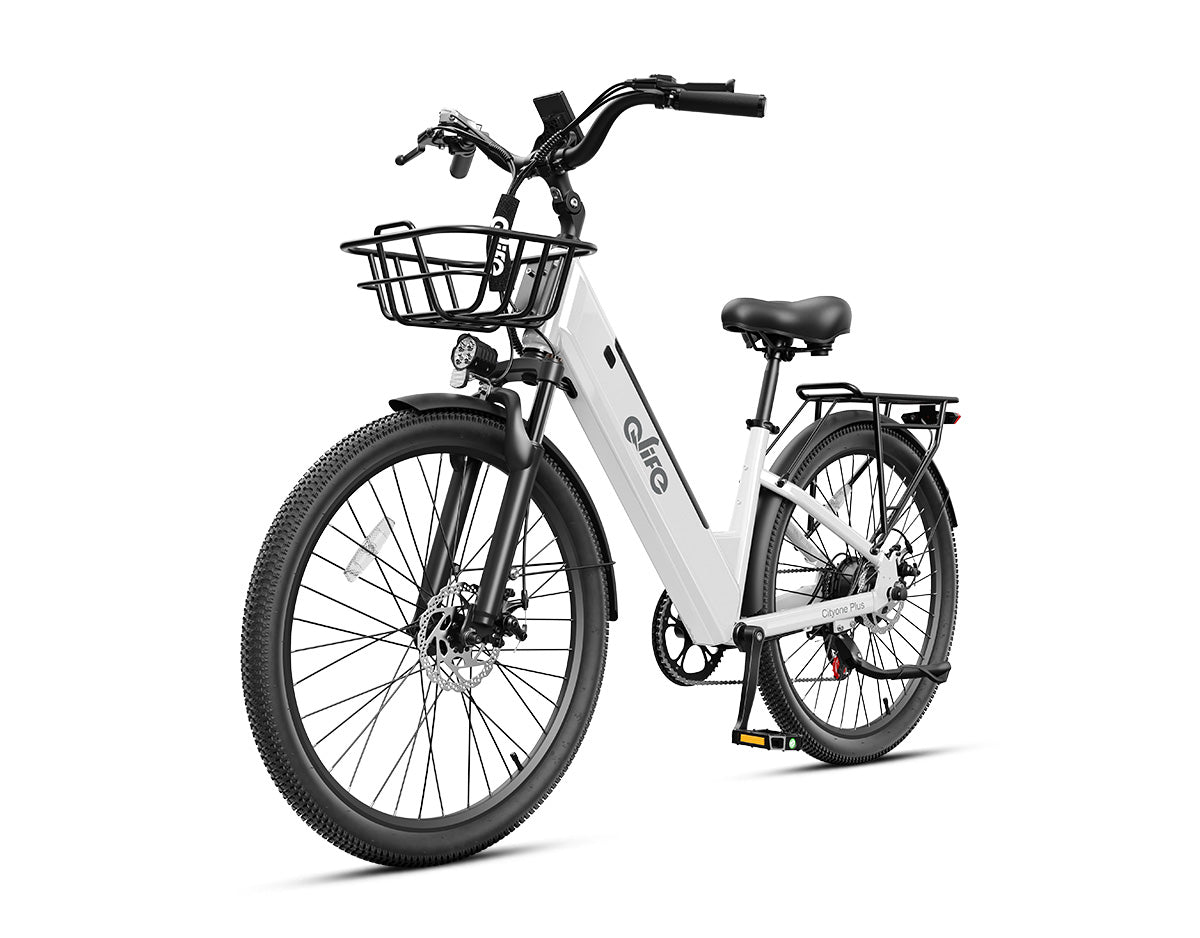 Cityone Plus Step-Thru Electric Commuter Bike, With Front Bike Basket, White