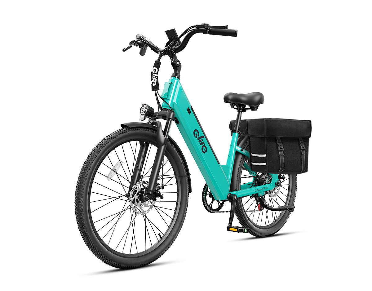 Cityone Plus Step-Thru Electric Commuter Bike, With Pannier Bag, Mint Green