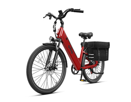 Cityone Plus Step-Thru Electric Commuter Bike, With Pannier Bag, Red