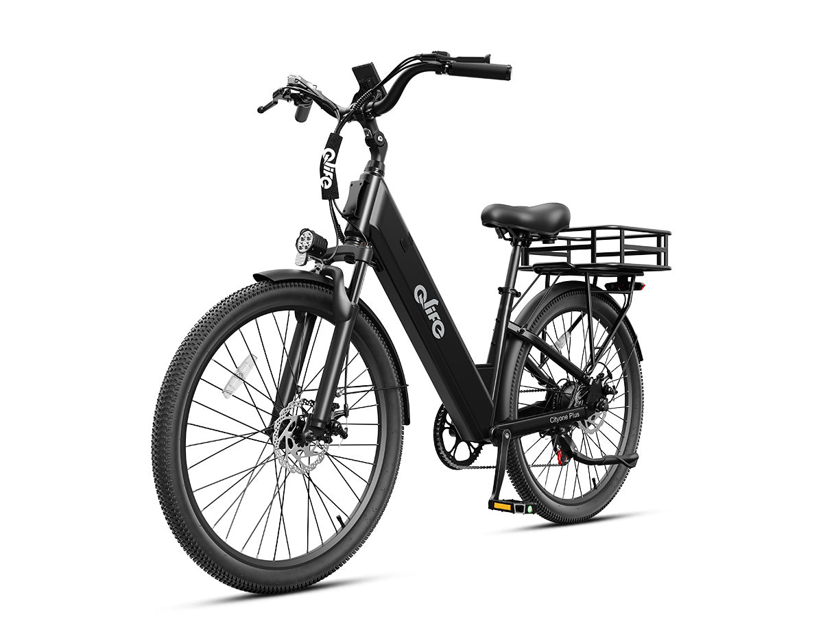 Cityone Plus Step-Thru Electric Commuter Bike, With Rear Bike Basket, Black