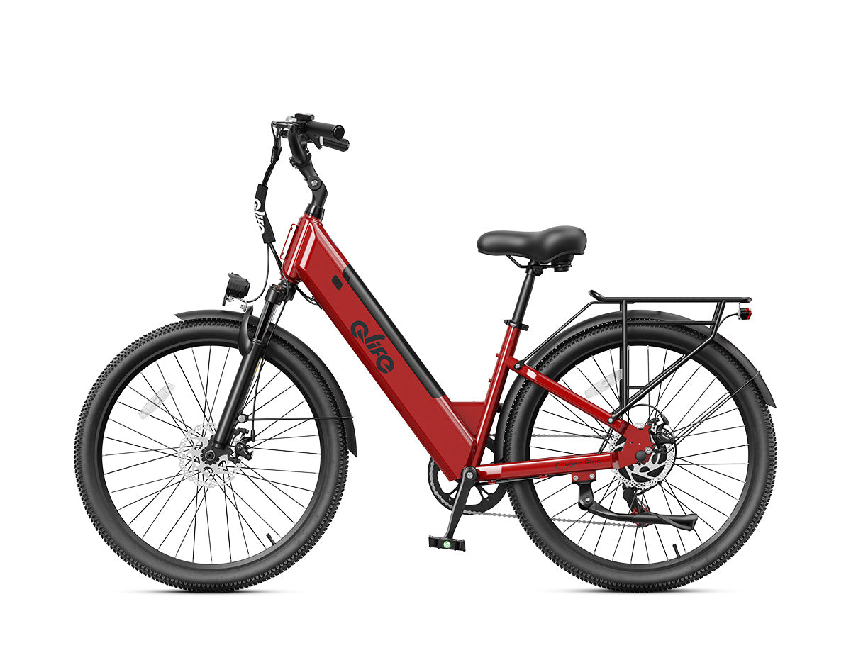 Cityone Plus Step-Thru Electric Commuter Bike, With Rear Bike Basket, Red