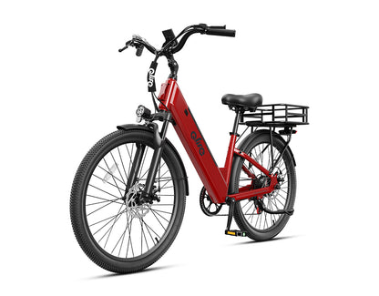 Cityone Plus Step-Thru Electric Commuter Bike, With Rear Bike Basket, Red 2