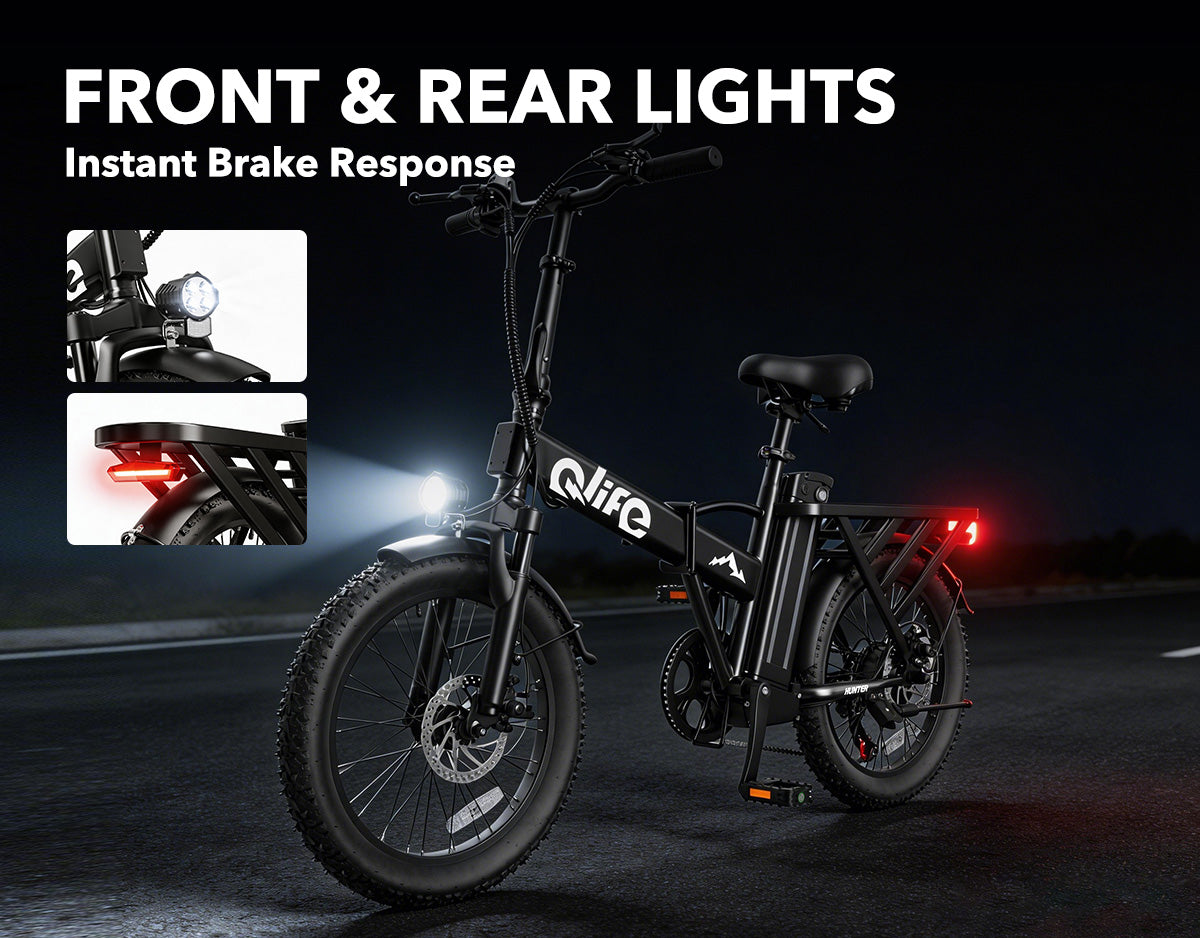 Hunter All-Terrain Folding Electric Bike for Adults, Standard, Front & Rear Lights