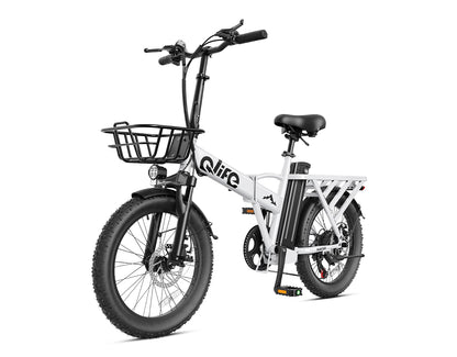 Hunter All-Terrain Folding Electric Bike for Adults, With Front Bike Basket, White