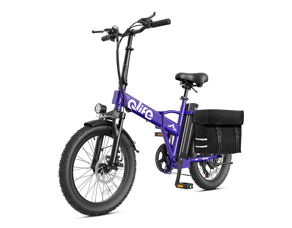 Hunter All-Terrain Folding Electric Bike for Adults, With Pannier Bag, Purple 2