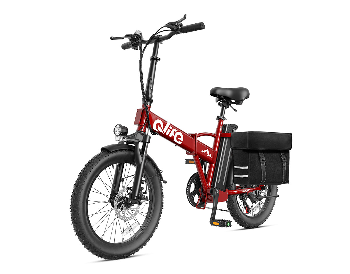 Hunter All-Terrain Folding Electric Bike for Adults, With Pannier Bag, Red 2