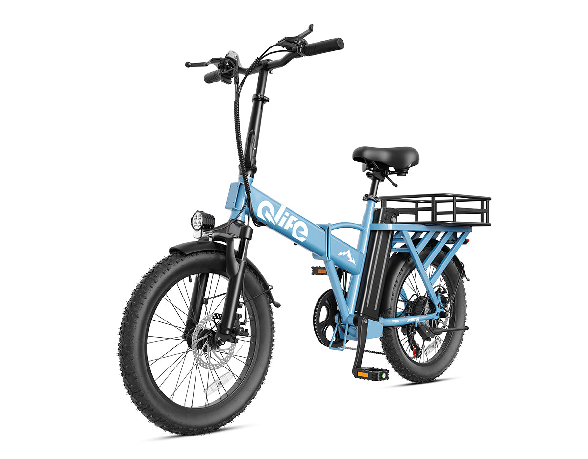 Hunter All-Terrain Folding Electric Bike for Adults, With Rear Bike Basket, Blue