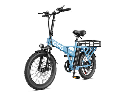 Hunter All-Terrain Folding Electric Bike for Adults, With Rear Bike Basket, Blue