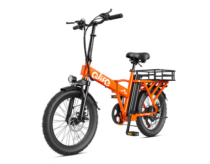 Hunter All-Terrain Folding Electric Bike for Adults, With Rear Bike Basket, Orange