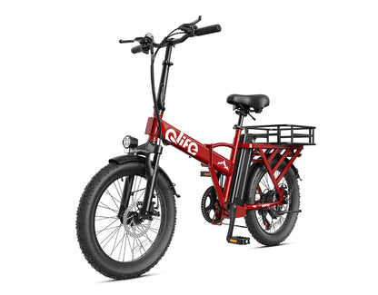 Hunter All-Terrain Folding Electric Bike for Adults, With Rear Bike Basket, Red