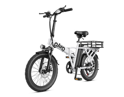 Hunter All-Terrain Folding Electric Bike for Adults, With Rear Bike Basket, White