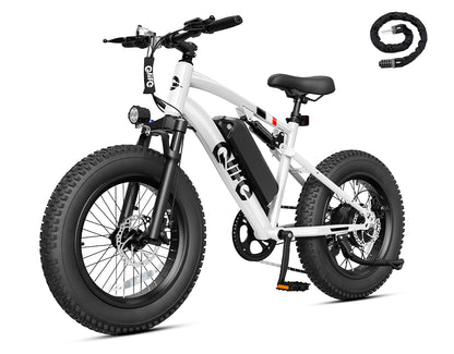Racer 20x4.0'' Fat Tire 2.0 Electric Bike, With Cable Lock, White