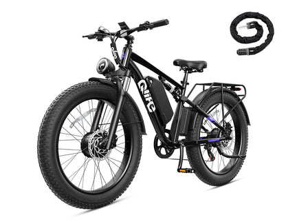 Racer Max Dual Motor 26x4.0'' Fat Tire Electric Bike for Adults, With Cable Lock, Black