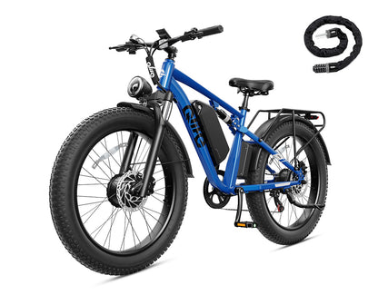 Racer Max Dual Motor 26x4.0'' Fat Tire Electric Bike for Adults, With Cable Lock, Blue