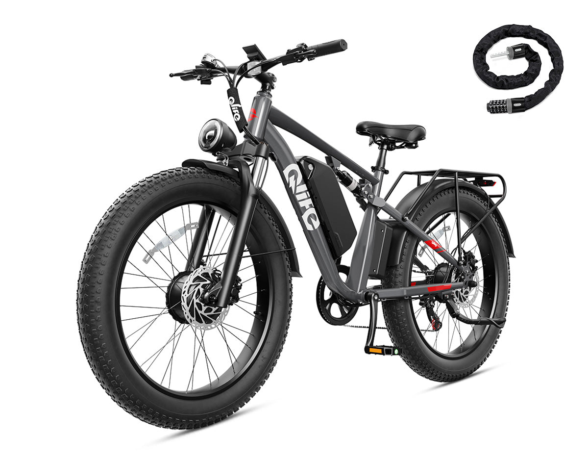 Racer Max Dual Motor 26x4.0'' Fat Tire Electric Bike for Adults, With Cable Lock, Gray