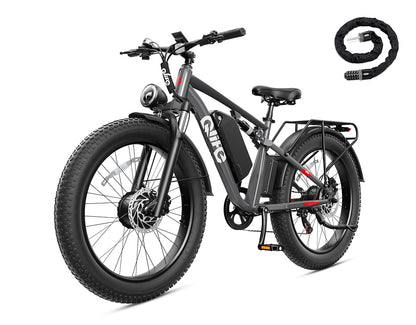 Racer Max Dual Motor 26x4.0'' Fat Tire Electric Bike for Adults, With Cable Lock, Gray