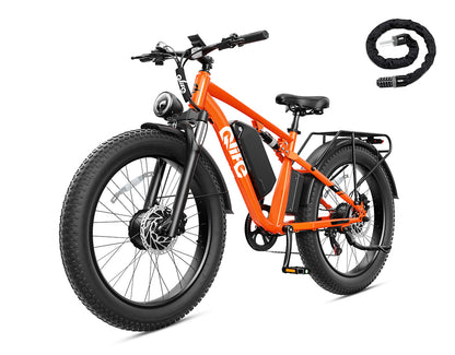 Racer Max Dual Motor 26x4.0'' Fat Tire Electric Bike for Adults, With Cable Lock, Orange
