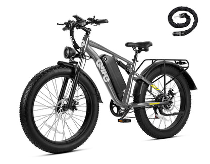 Racer Plus 26x4.0'' Fat Tire 2.0 Electric Bike For Adults, With Cable Lock, Grey